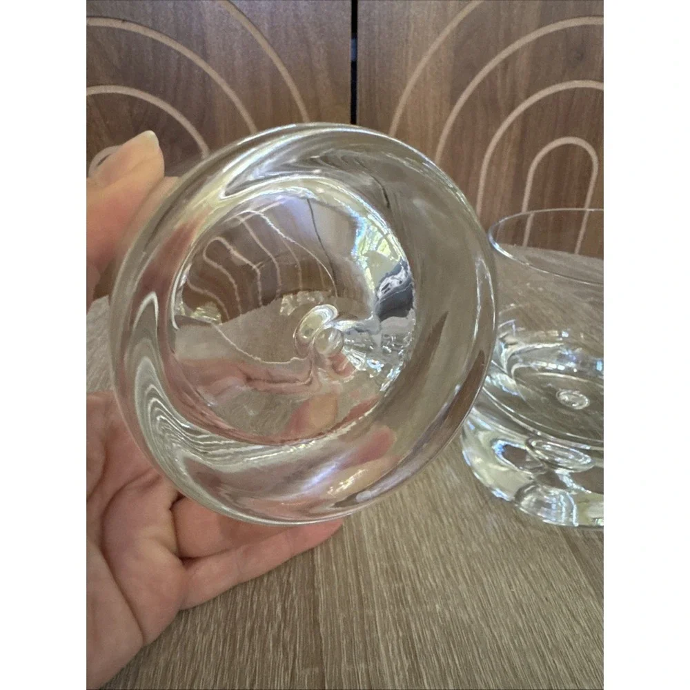 Krosno Crate & Barrel Old Fashioned Glasses Heavy Bottom Bubble Poland Set Of 2